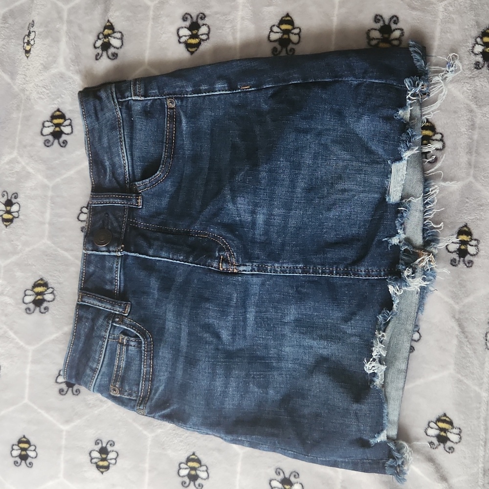 -American Eagle - Hi-Rise Mini - Medium Blue - Frayed denim skirt